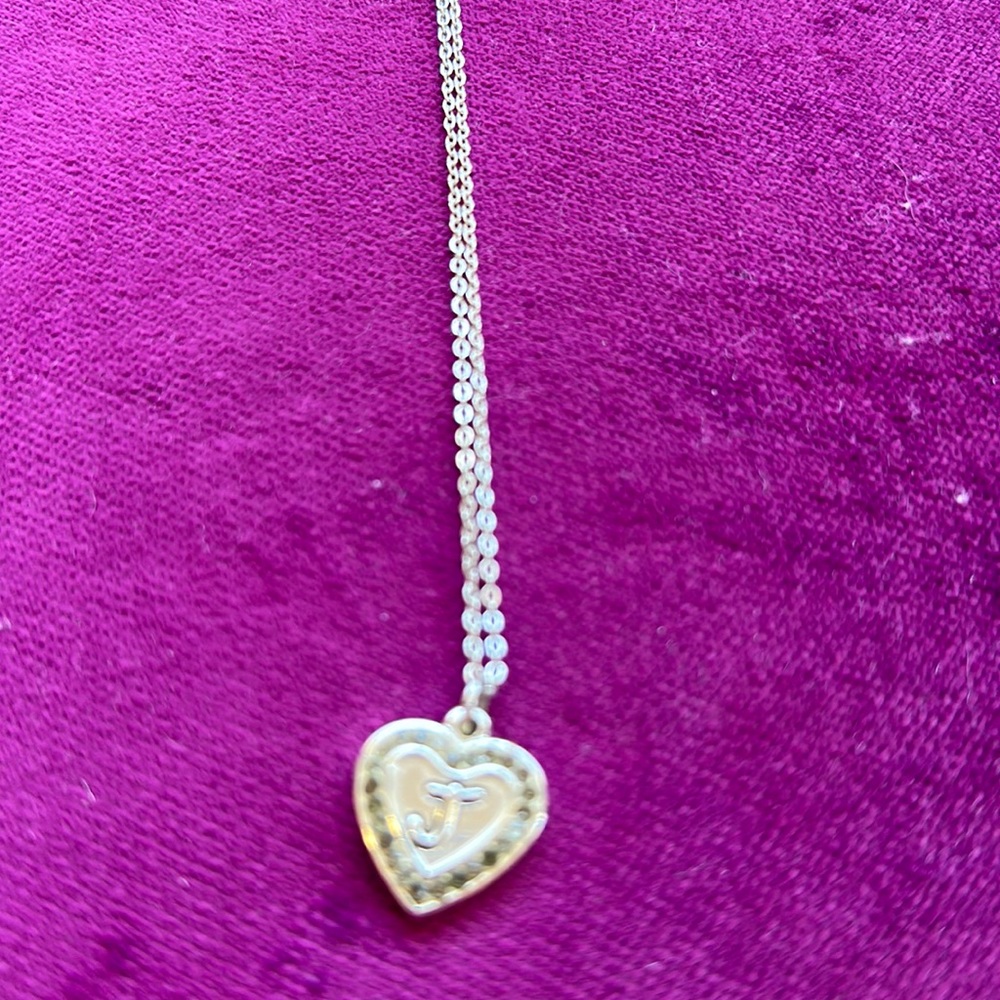 Heart necklace with a jay, initial, silver color